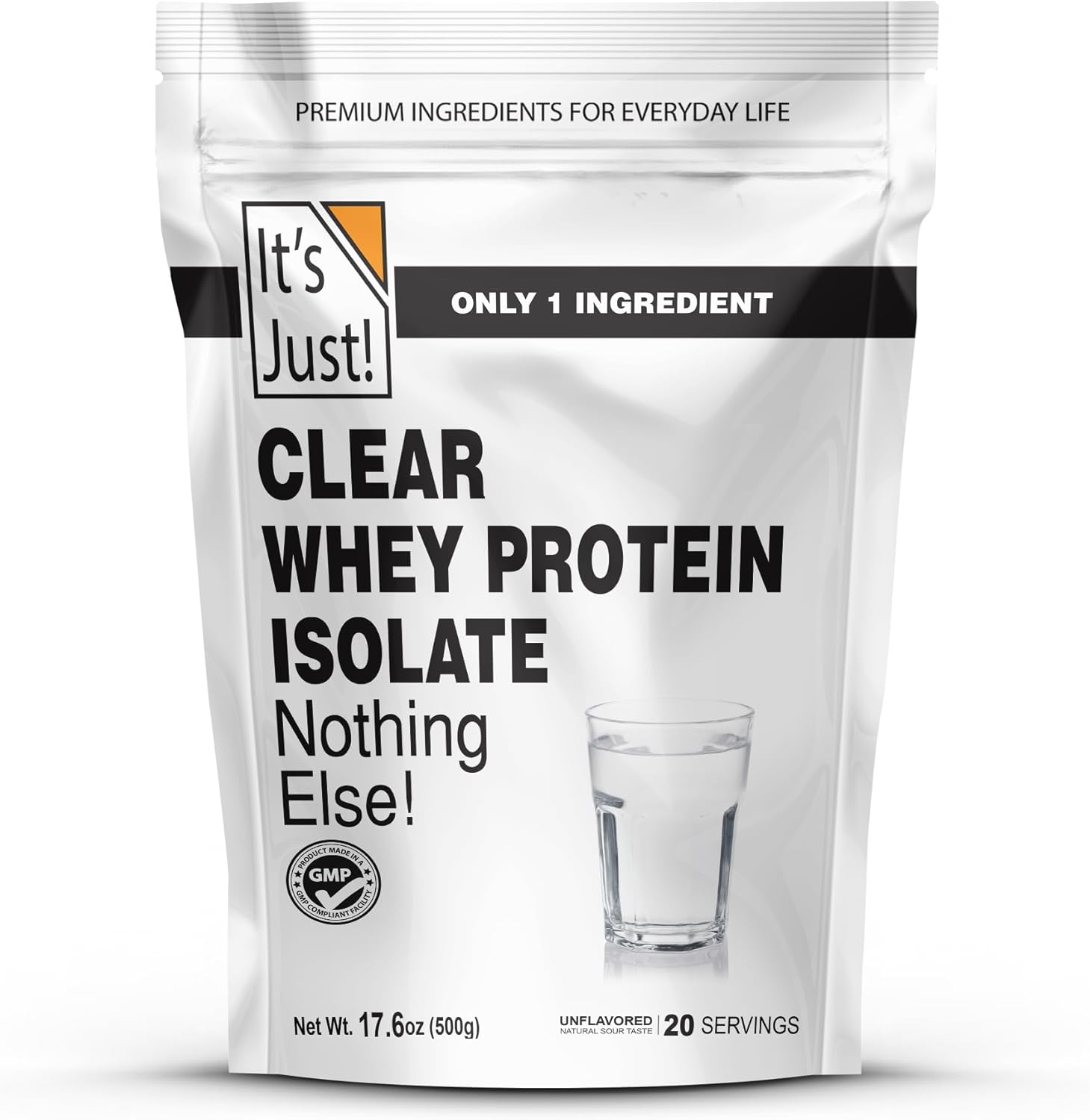 It's Just! - Clear Whey Isolate, WPI-90, Zero Carbs, Protein Powder, 20 Servings, Unflavored/Naturally Sour Taste, 17.6oz (500g)