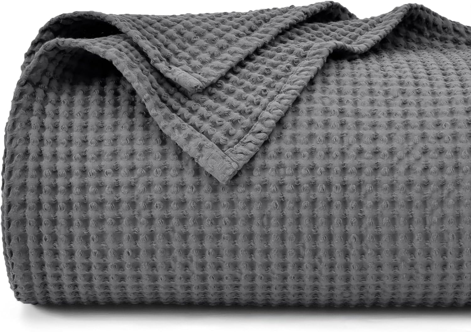 PHF 100% Cotton Waffle Weave Blanket Double Size 150 x 200cm, Pre-Washed Lightweight Breathable Throw Blanket for Summer, Oeko-TEX Certified for Bed Sofa, Home Decor, Charcoal Grey