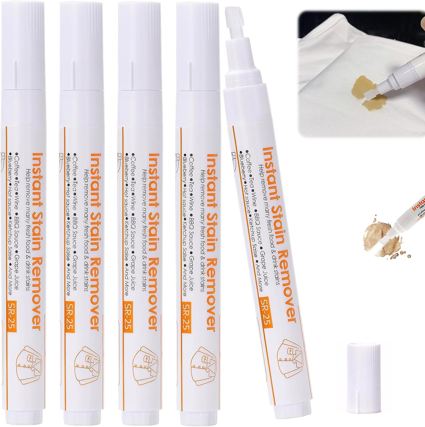 Hocklliy 5-Pack Stain Remover Pens, Tide Pen Alternative, Concentrated, Portable, Instant Stain Removal, Safe for All Fabrics, Original Scent