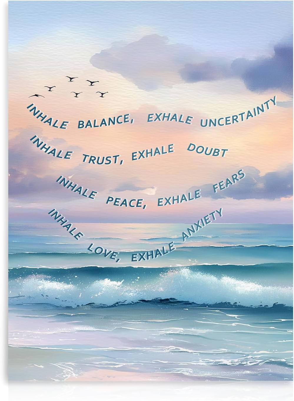 Dazzlewall Mental Health Wall Art Poster, Blue Beach Coastal Calming Poster Positive Inhale Exhale Therapy Office Wall Decor Print, 12x16 in Unframed