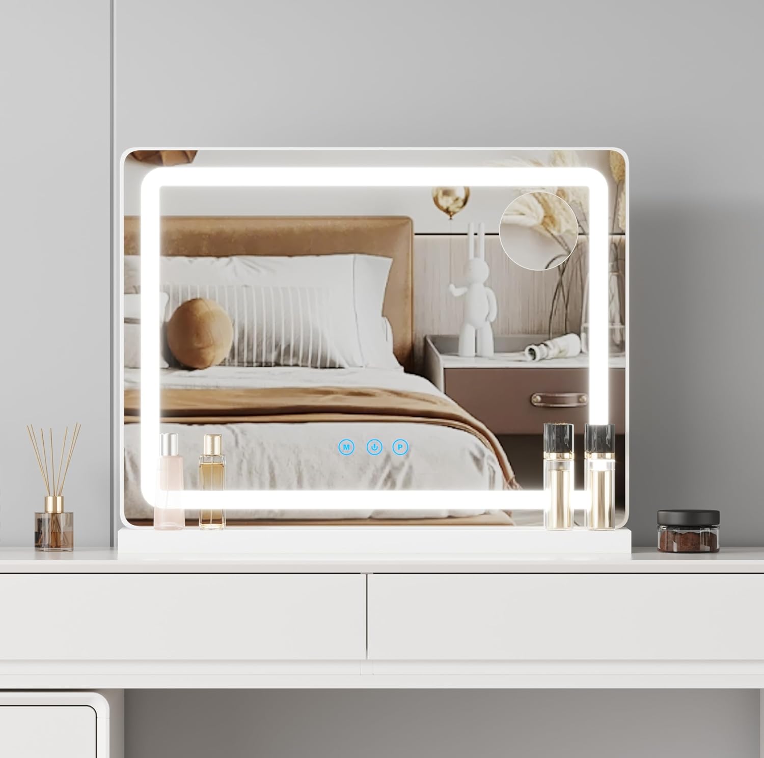 AVC Designs Hollywood Vanity Cosmetic Mirror with LED Lights, 80 x 60cm Large Makeup Mirror with Dimmable 3 Lighting Modes