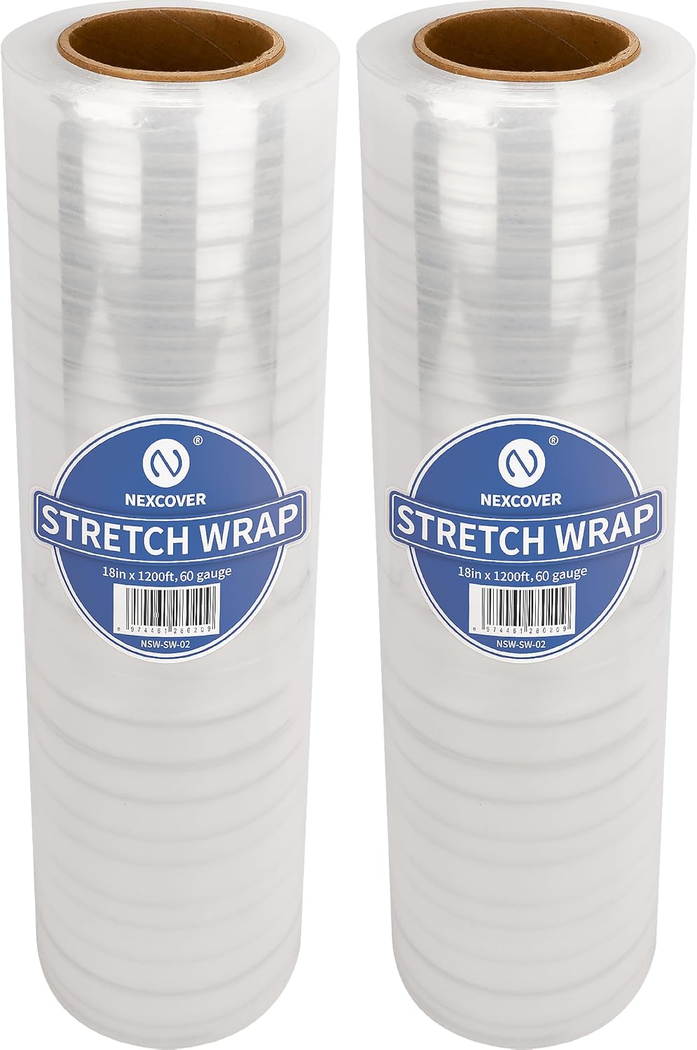 NEXCOVER 18 Inch Stretch Wrap - 1200 Feet | 60 Gauge, 2 Roll Clear Plastic Self-adhering Stretch Wrap Film for Pallet Wrap, Thick and Durable Packing Moving Supplies Heavy Duty Shrink Film.