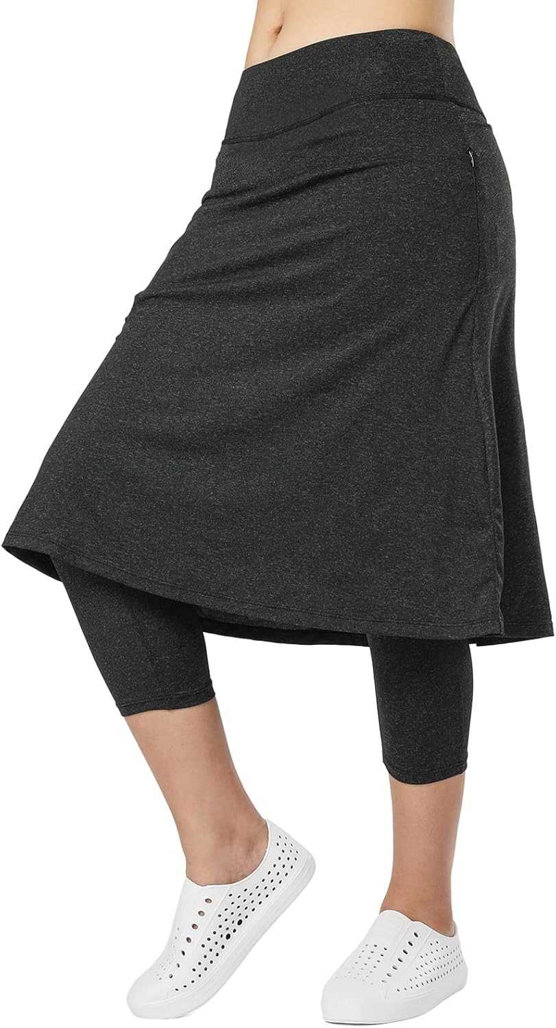 Women Athletic Knee Length Skirts with Leggings,Skorts Leggings&Skirted Capris Skorts for Women Yoga Pockets