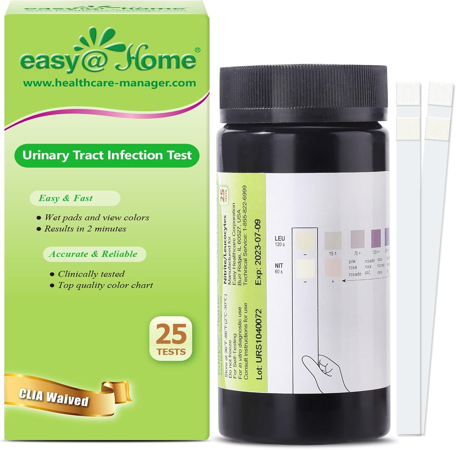 Easy@Home 25 Tests/Bottle Urinary Tract FSA Eligible Infection UTI Test Strips, Monitor Bladder Urinary Tract Issues Testing Urine- for Over The Counter (OTC) USE, Urinalysis (UTI-25P)