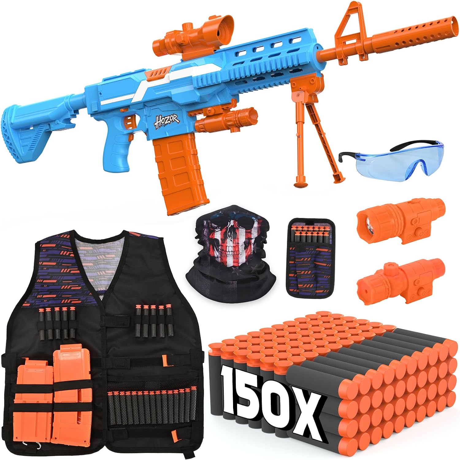 TriFireX Motorized Soft Dart Blaster for Kids, Rechargeable Foam Dart Gun with Tactical Vest Kit,3 in 1 Automatic Gun Sniper Rifle Toy for Boys 8-12, 2 Clips 150 Darts, Gift for Child Ages 6+