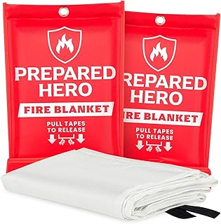 Prepared Hero Emergency Fire Blanket - 2 Pack - Fire Suppression Blanket for Kitchen, 40” x 40” Fire Blanket for Home, Fiberglass Fire Blanket