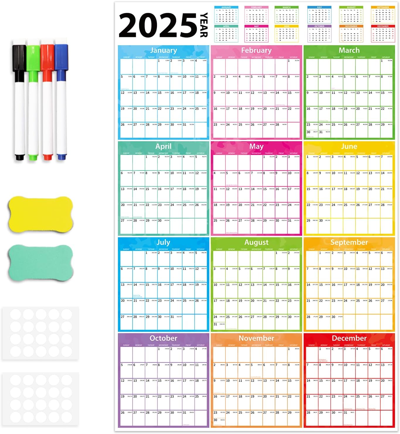 FindFunFine Large Wall Planner 2025-2026 Year Calendar Office, University, School, Academic,24 Monthly Wall Teacher Planner With Folded