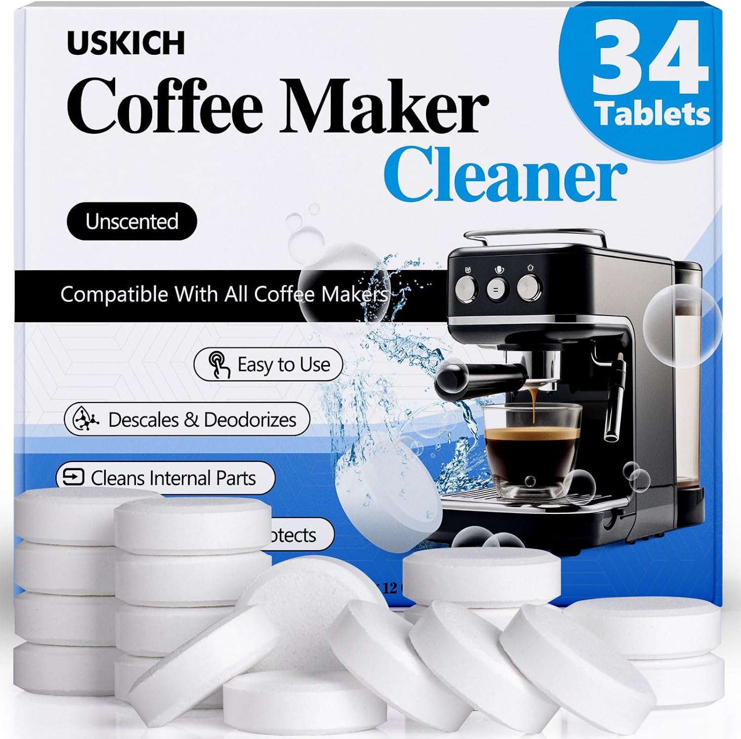 34 Pack Coffee Machine Cleaner Tablets,Coffee Maker Cleaner Tablets