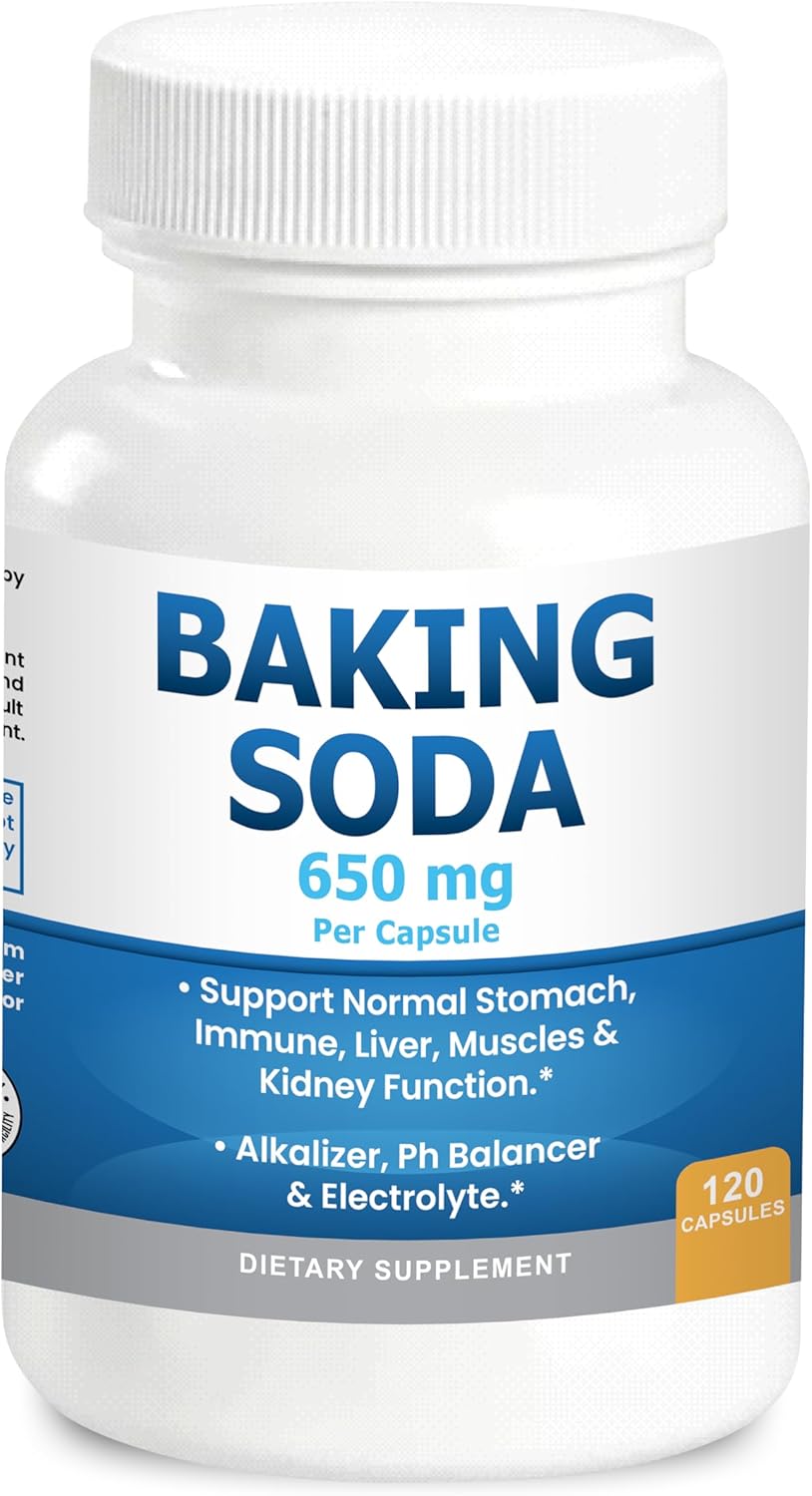 Natural Baking Soda Capsules - 650mg Baking Soda Tablets for Kidney & Stomach Acid - Sodium Bicarbonate Pills, Bicarbonate of Soda, Bicarbonato de Sodio para Tomar, Sodium Bicarbonate 650 mg Tablets