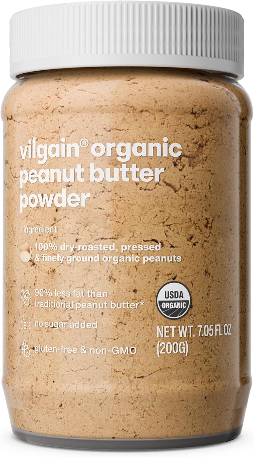 Vilgain 100% Organic Peanut Butter Powder | Sugar-Free with 2x Fewer Calories | Ideal for Smoothies & Porridge | Rich in Protein & Fiber | 46 kcal per Serving (200g)