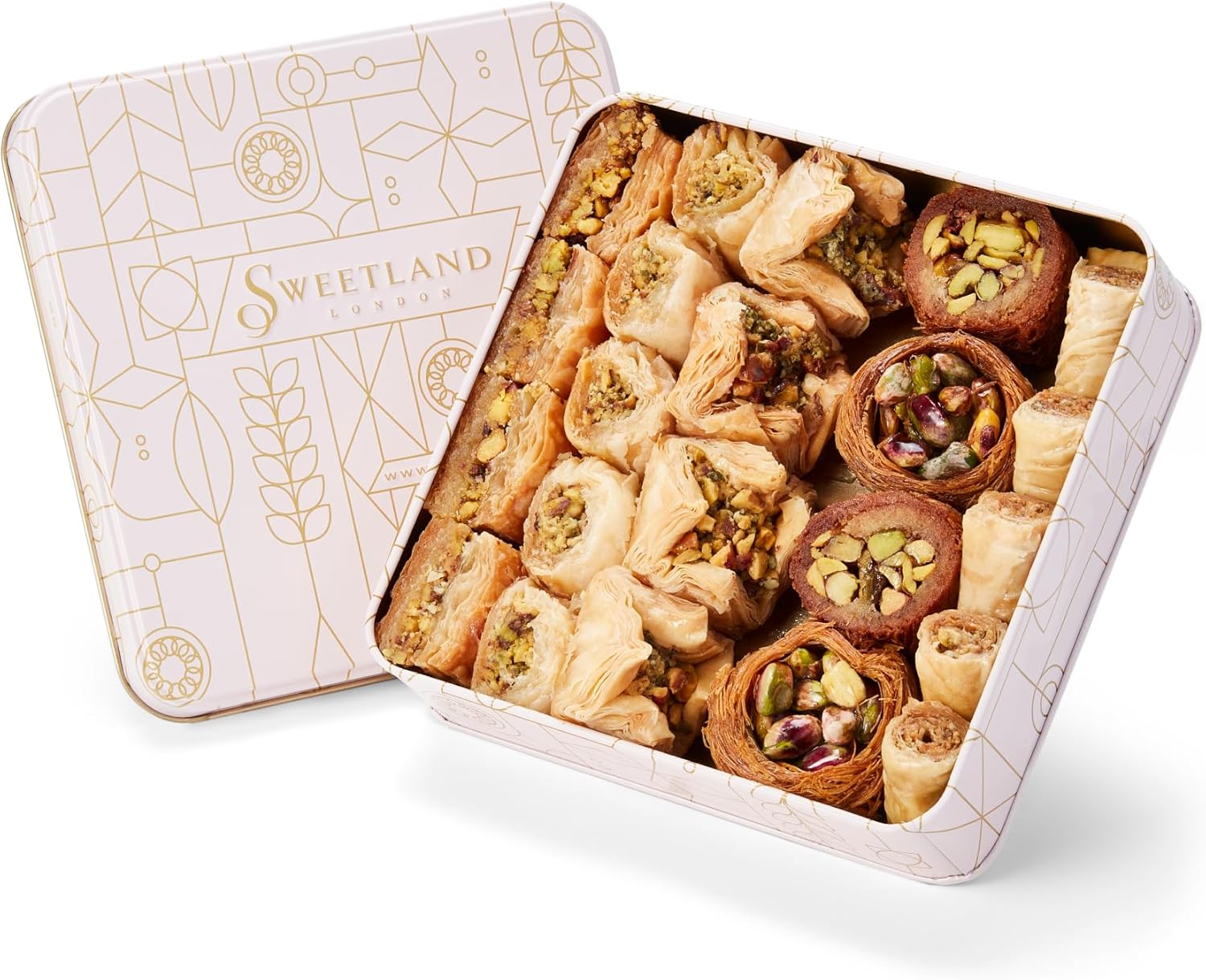 Sweetland London Premium Pistachio Baklava Selection – 500 g | Handmade Traditional Lebanese Baklava Treat Selection | Great Gift for Ramadan, Mother's Day, Easter, & Eid | UK Made | Tin Gift Box