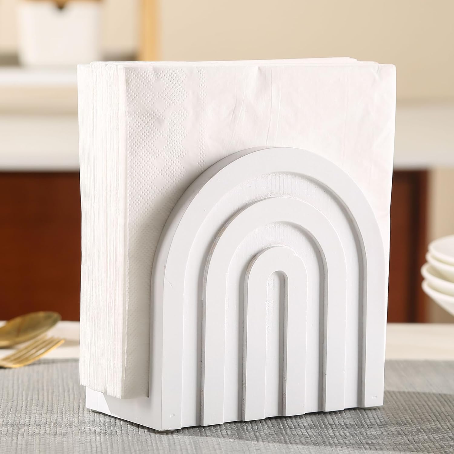 White Napkin Holders for Paper Napkins, Paper Napkin Holder for Table,Modern Wooden Napkins Holders for Table(5.5" x 2.9" x 5.5")