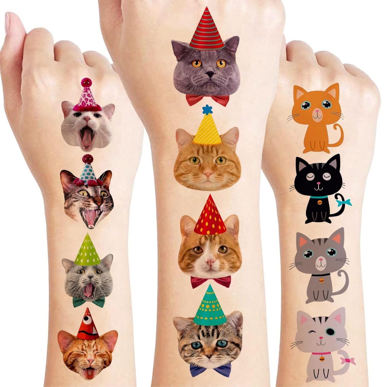 8 Sheets 96 PCS Cat Temporary Tattoos for Kids Kitty Cat Themed Birthday Party Supplies Favors Decorations, Fake Tattoo Stickers Party Favours For Kids Decor Gifts Boys & Girls