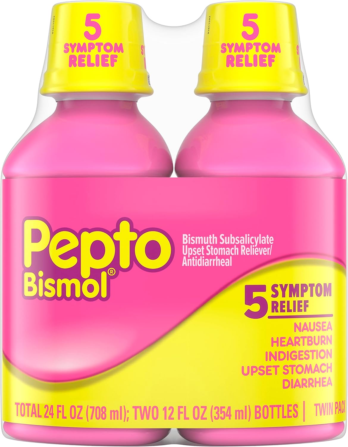 Pepto Bismol Liquid for Nausea, Heartburn, Indigestion, Upset Stomach, and Diarrhea - Fast Relief for 5 Symptoms, Original Flavor, 2x12 oz