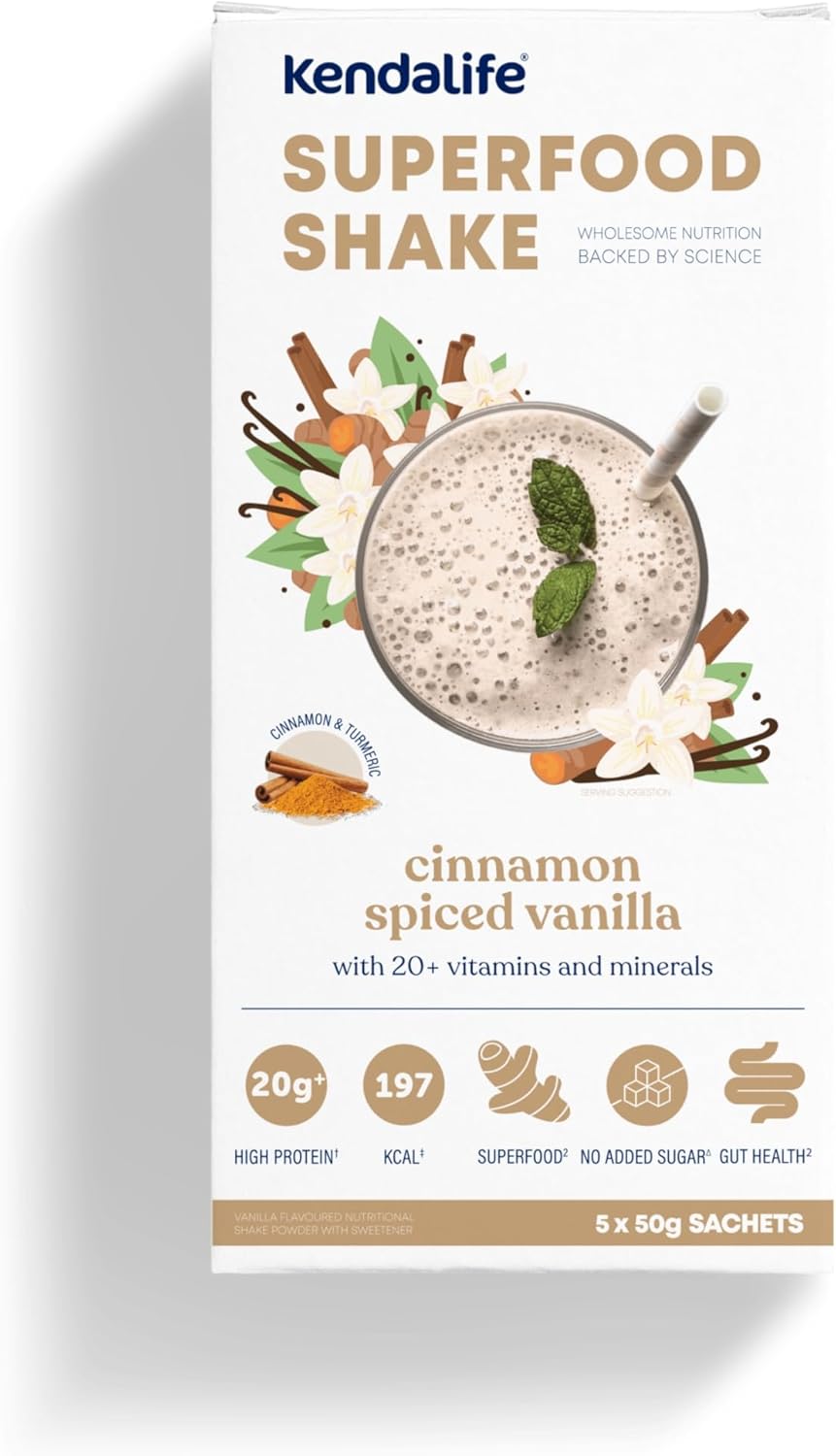 Kendalife Superfood Healthy Diet Shake Cinnamon Spiced Vanilla, High Protein 20g, Low Calorie, No Added Sugar, Vitamins and Minerals, Reduced Lactose