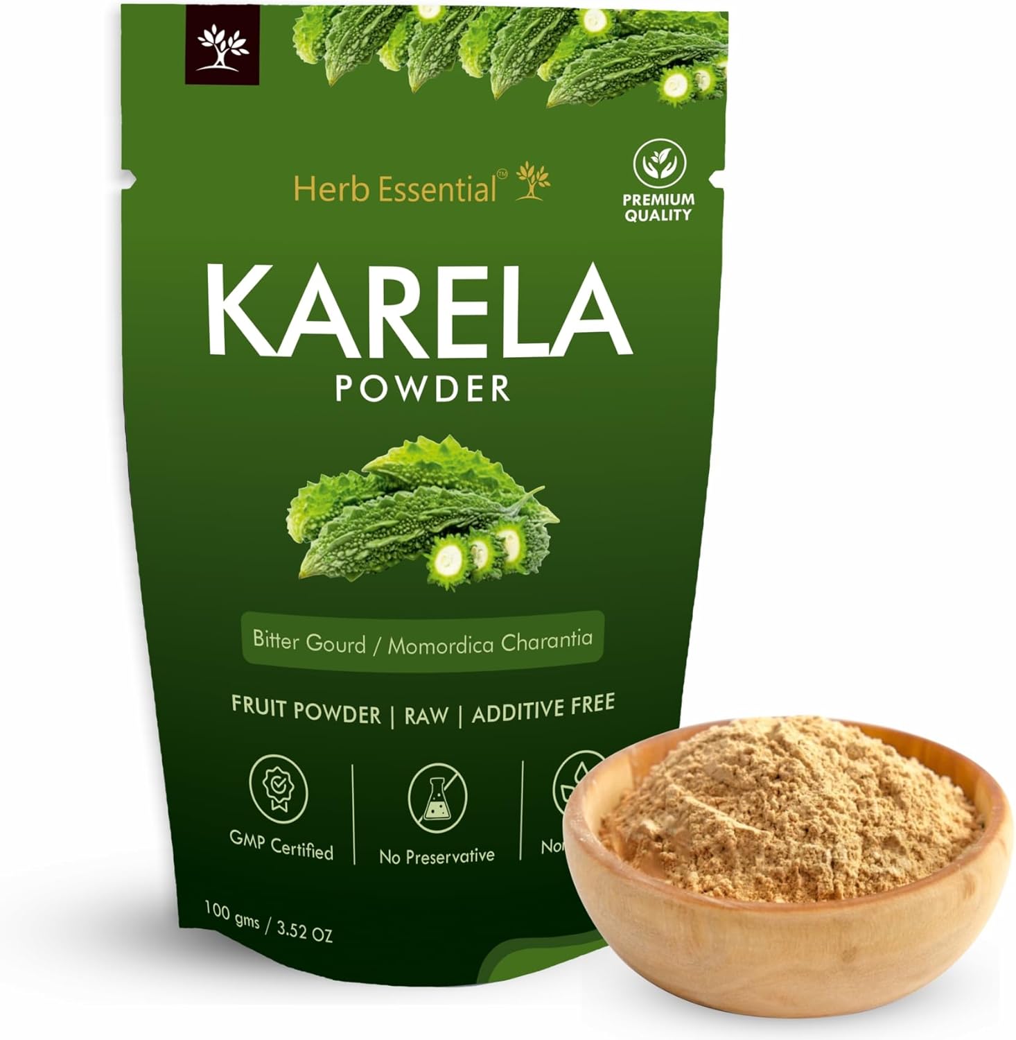 100% Pure Karela (Bitter Melon) Powder, Natural Bitter Gourd Supplement, Non-GMO, Vegan & No Added Preservatives or Artificial Ingredients- 100g (3.52 oz)- Pack of 1