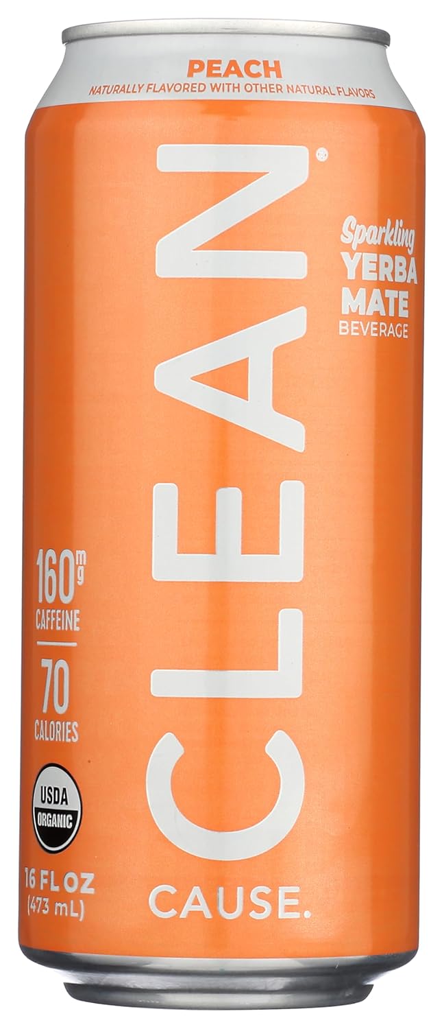 Clean Cause Yerba Mate Energy Drink, Peach, 16 oz