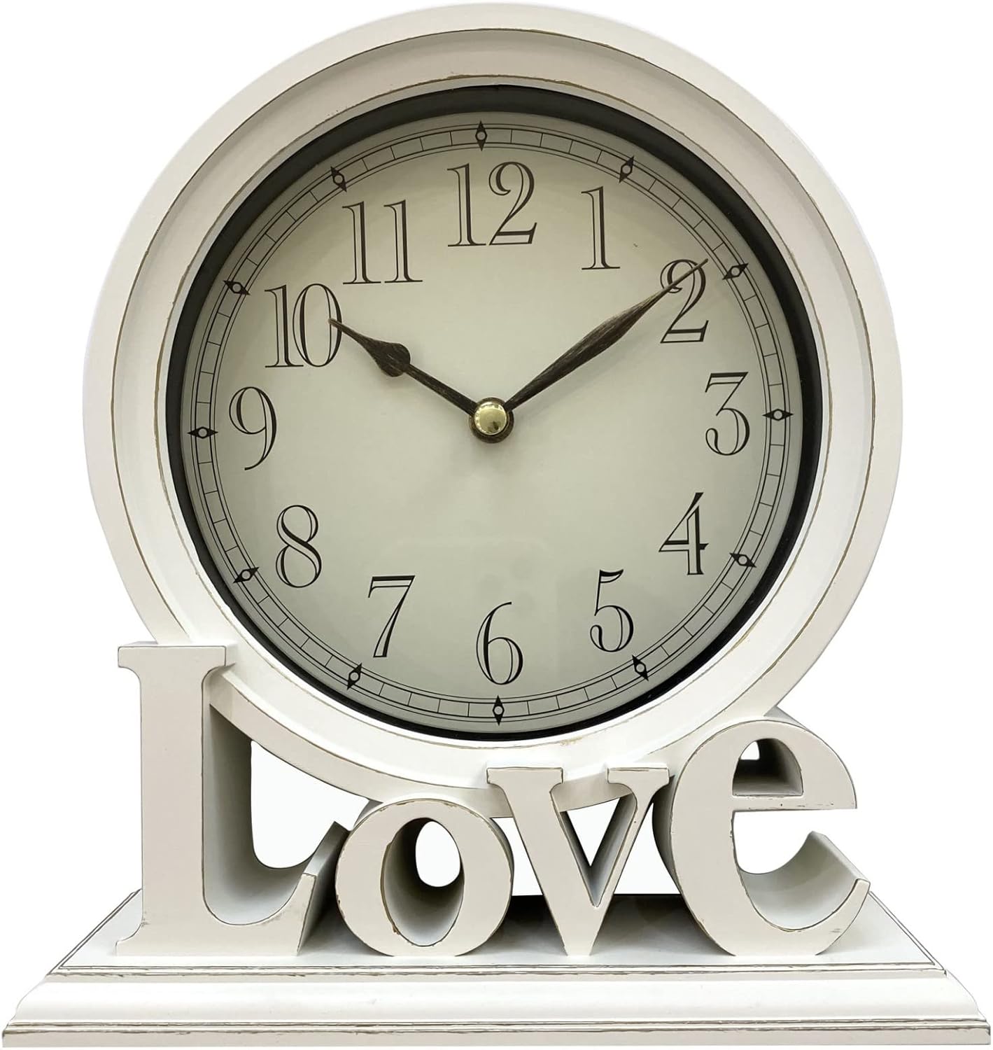 Mantel Clock Love Decorative Table Clock Vintage Love Non-Ticking Desk Clock, Retro Mantel Clocks Fireplace Table Clocks for Living Room, Bedroom, Shelf, Fireplace, Farmhouse Decor (Vintage White)