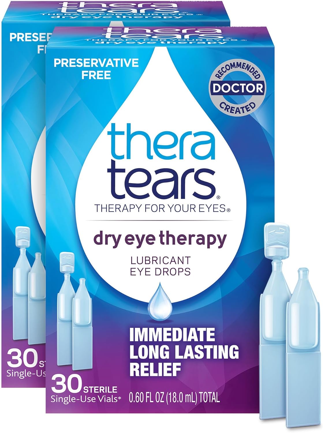 TheraTears Dry Eye Therapy Eye Drops for Dry Eyes, Preservative Free, 30 Vials, 2 Pack