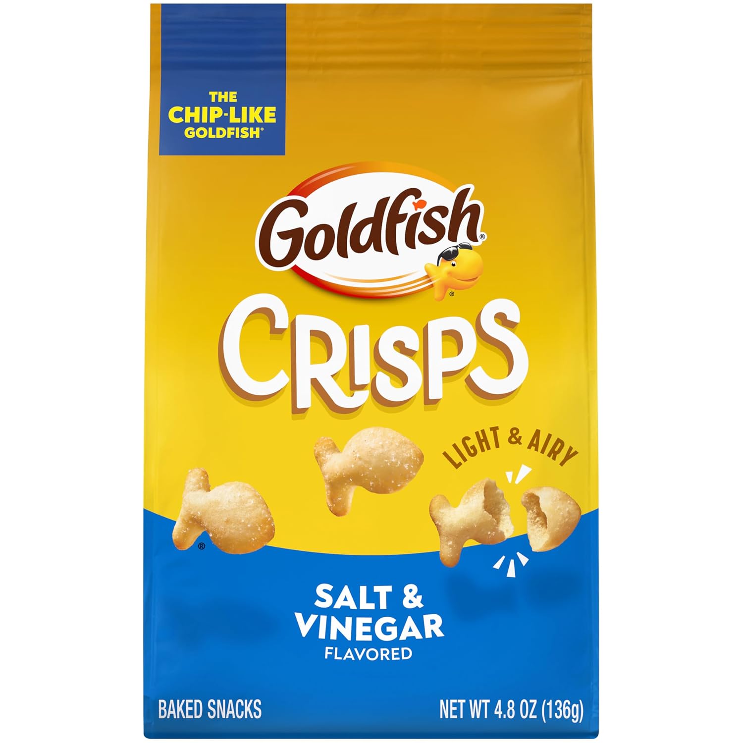 Goldfish Crisps Salt & Vinegar Baked Chip Crackers, 4.8 Oz Bag