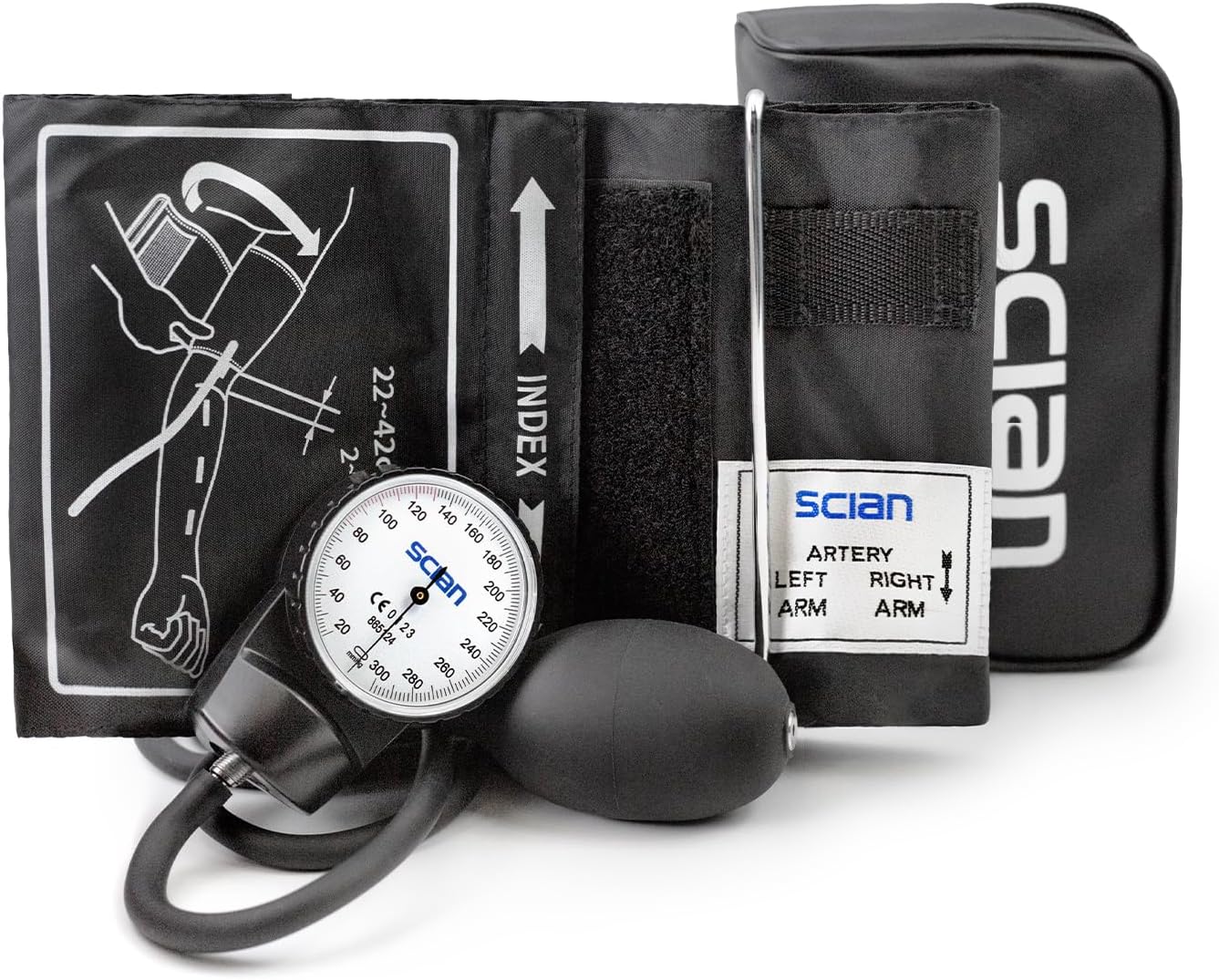 Scian Aneroid Sphygmomanometer - Manual Blood Pressure Cuff with D-Ring Universal Cuff 10-16", Carrying Bag for Nurse Doctor Senior Adult (Black)
