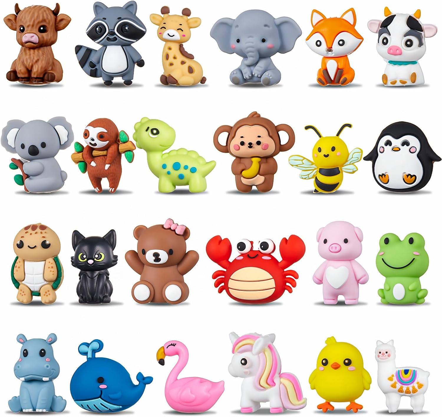 24 Pcs 3D Silicone Focal Beads Pens Beads Bulk for Beadable Keychain DIY Crafts Necklace Bracelet Phone Chain Charms Jewelry Making (Animals C)