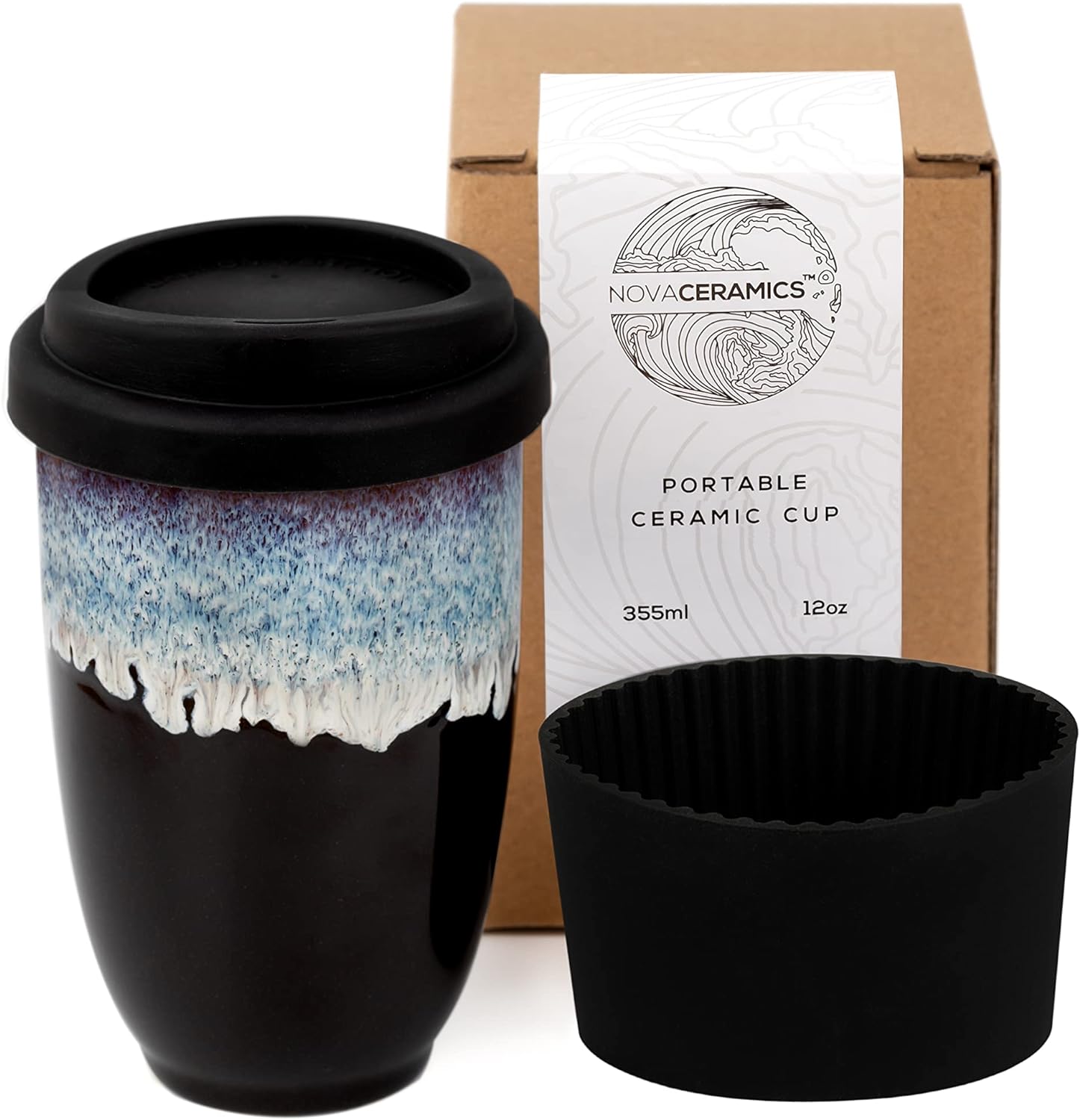 NOVA CERAMICS Travel Mug - Ceramic Travel Mug with Lid – Travel Coffee Mug Unique to Go Cup – Microwave & Dishwasher Safe Coffee Tumbler - Gifts for Women Men Him Her – 12oz - Monsoon