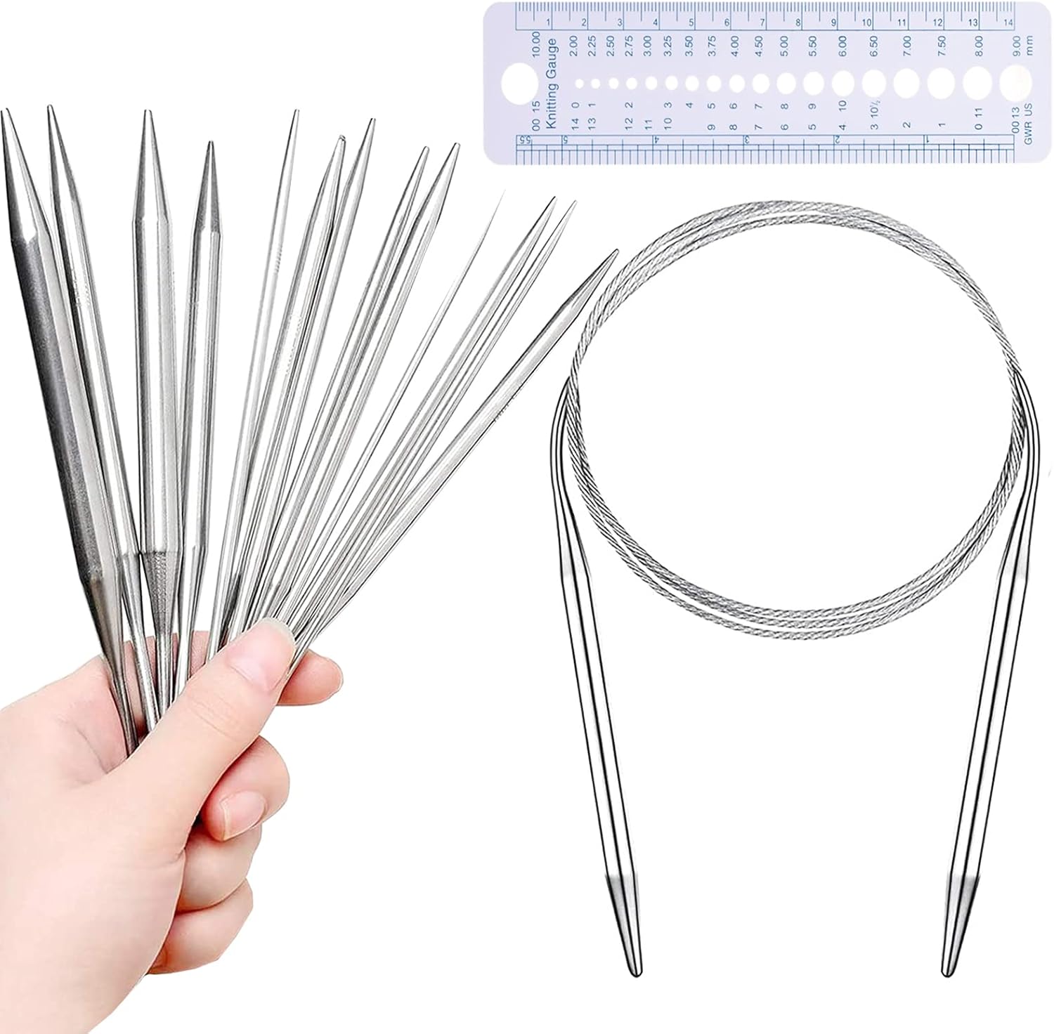 Wendergo Stainless Steel Circular Knitting Needles - 8 Piece Set, 2 mm to 8 mm, Yarn Needles for Weaving Projects