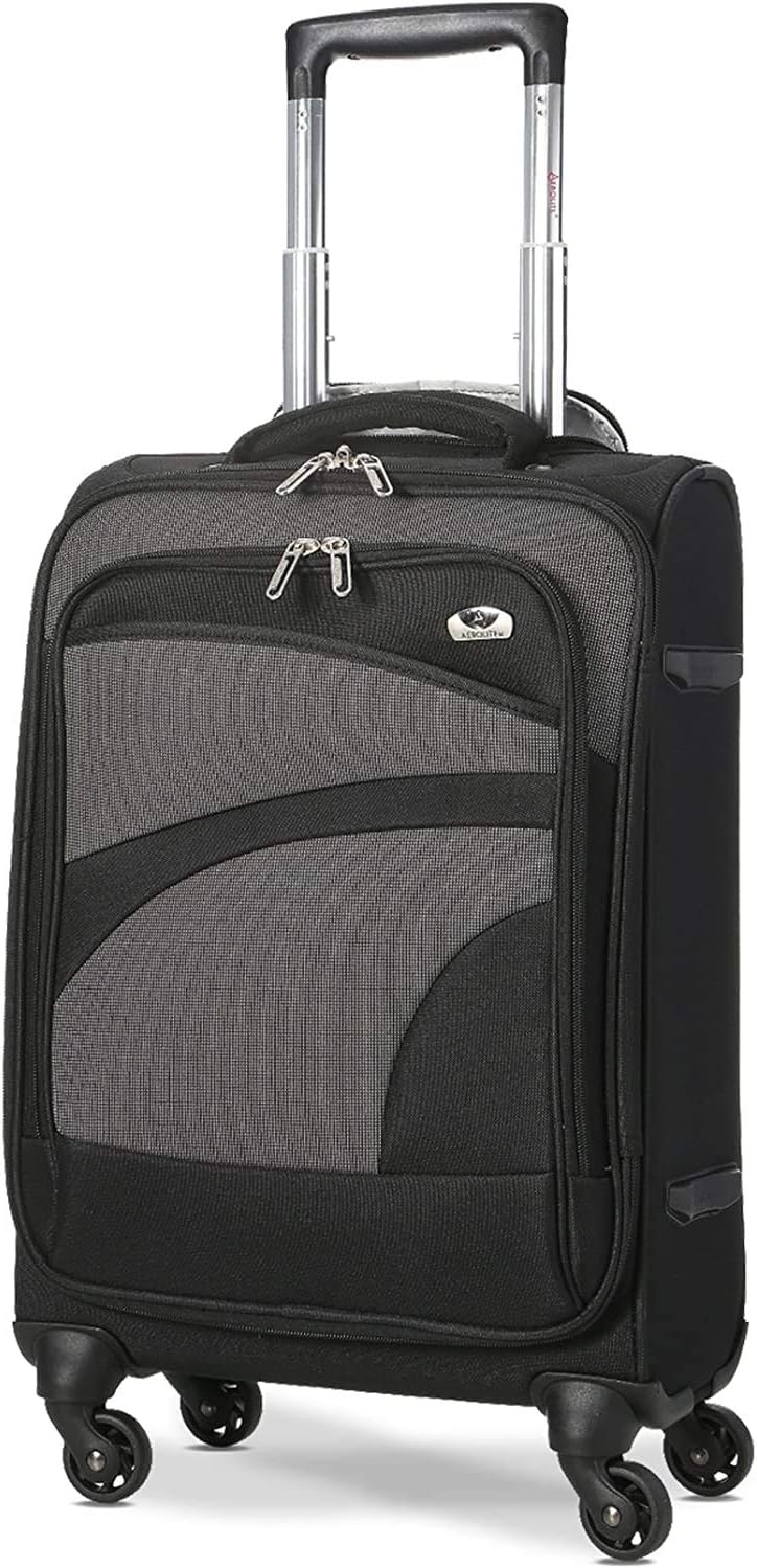 Aerolite Lightweight 55cm 4 Wheel Travel Carry On Hand Cabin Luggage Suitcase Approved for easyJet British Airways Ryanair and More, Black Grey