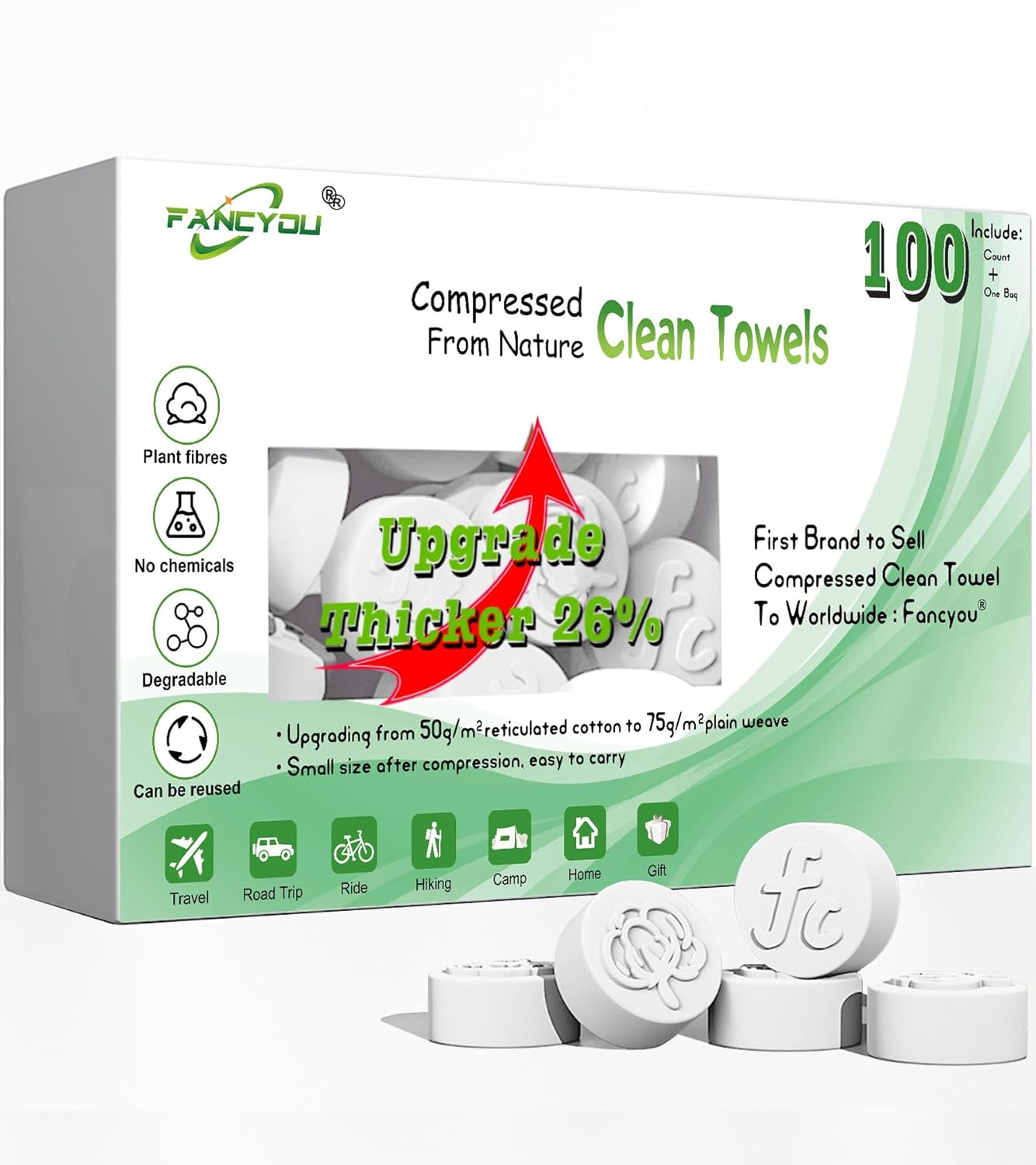 Disposable Face Towels Tablets 9"X7.5" 100 Pack Bulk Packed Compressed Facial Cleansing Cloths Towelettes Compact Portable Wash Tablets Coin Tissues for Beauty & Personal Care(White)