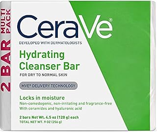 CeraVe Hydrating Cleanser Bar, Soap-Free Body and Facial Cleanser with 5% Cerave Moisturizing Cream, Fragrance-Free, 2-Pack, 4.5 Ounce Each