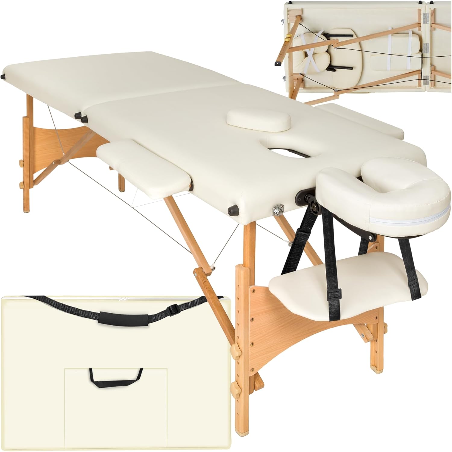 TecTake® Massage Table Portable Beauty Bed, Adjustable Therapy Couch, Foldable Adjustable Table, Lash Bed with Storage Bag, Salon Chair Beauty Room Accessories and Massage Tables Attachments - beige