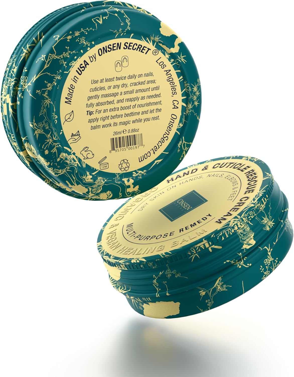 Onsen Hand & Cuticle Rescue Cream | Organic Nail Strengthener & Balm | Dry, Cracked Hands, Elbows & Feet | Shea Butter, Tsubaki & Jojoba Oil | Nail Repair & Growth, Vegan – 1 Pack (0.88 oz)