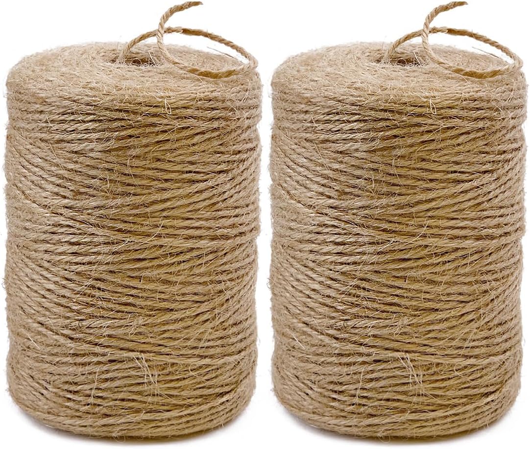 2Pack 2mm Natural Jute Twine String 1600 Feet Long Twine String for Crafting Gardening Gift Wrapping Macrame DIY Home Decor (Brown-800Feet/Roll)