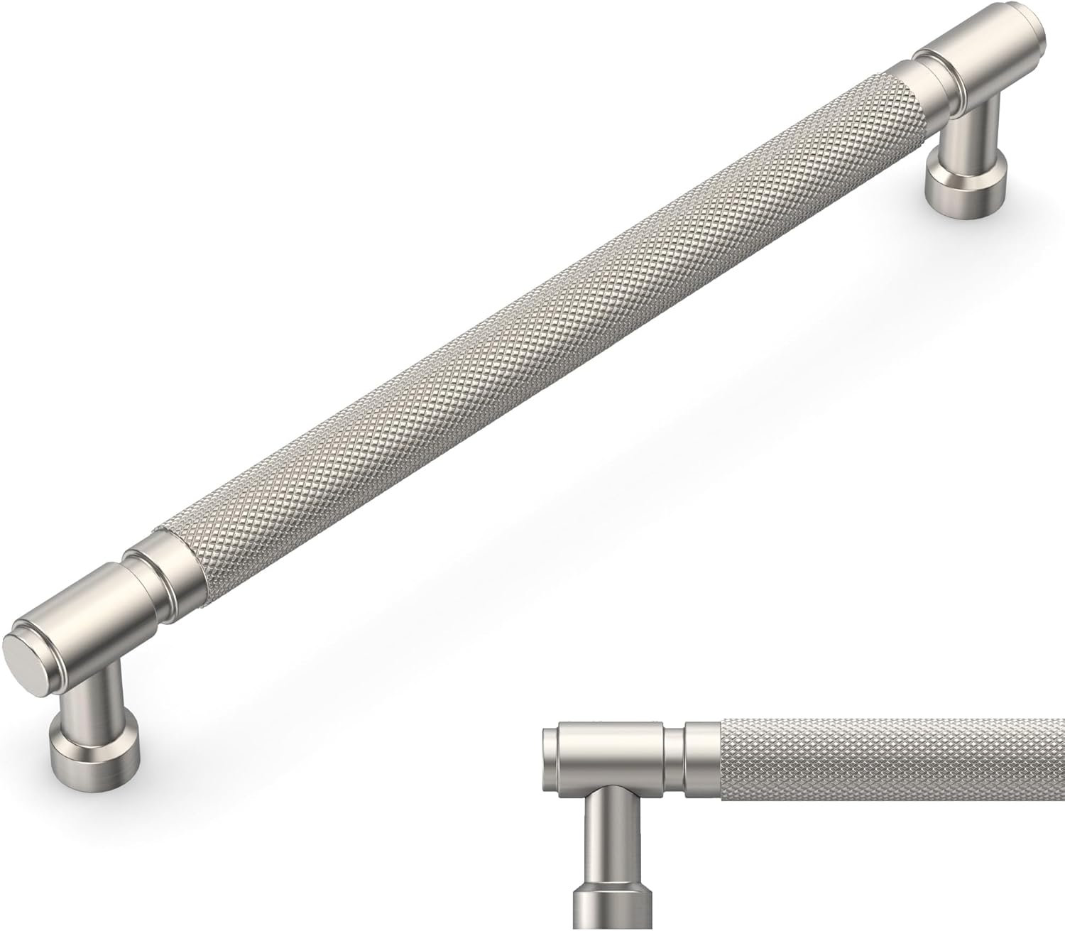 Amerdeco 10 Pack Brushed Satin Nickel knurled Cabinet Pulls 6.3 Inch(160mm) Hole Center Drawer Pulls Cabinet Hardware Kitchen Cabinet Handles for Bathroom AM032