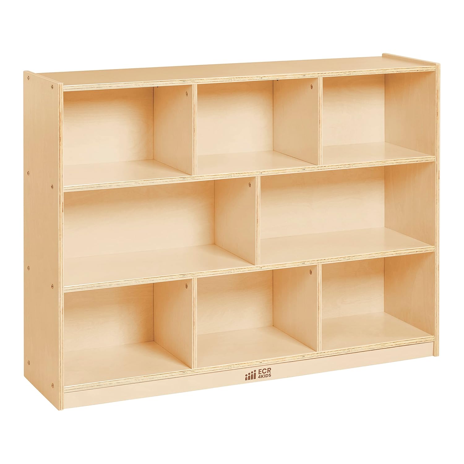 ECR4Kids 8-Compartment Mobile Storage Cabinet, 36in, Classroom Furniture, Natural