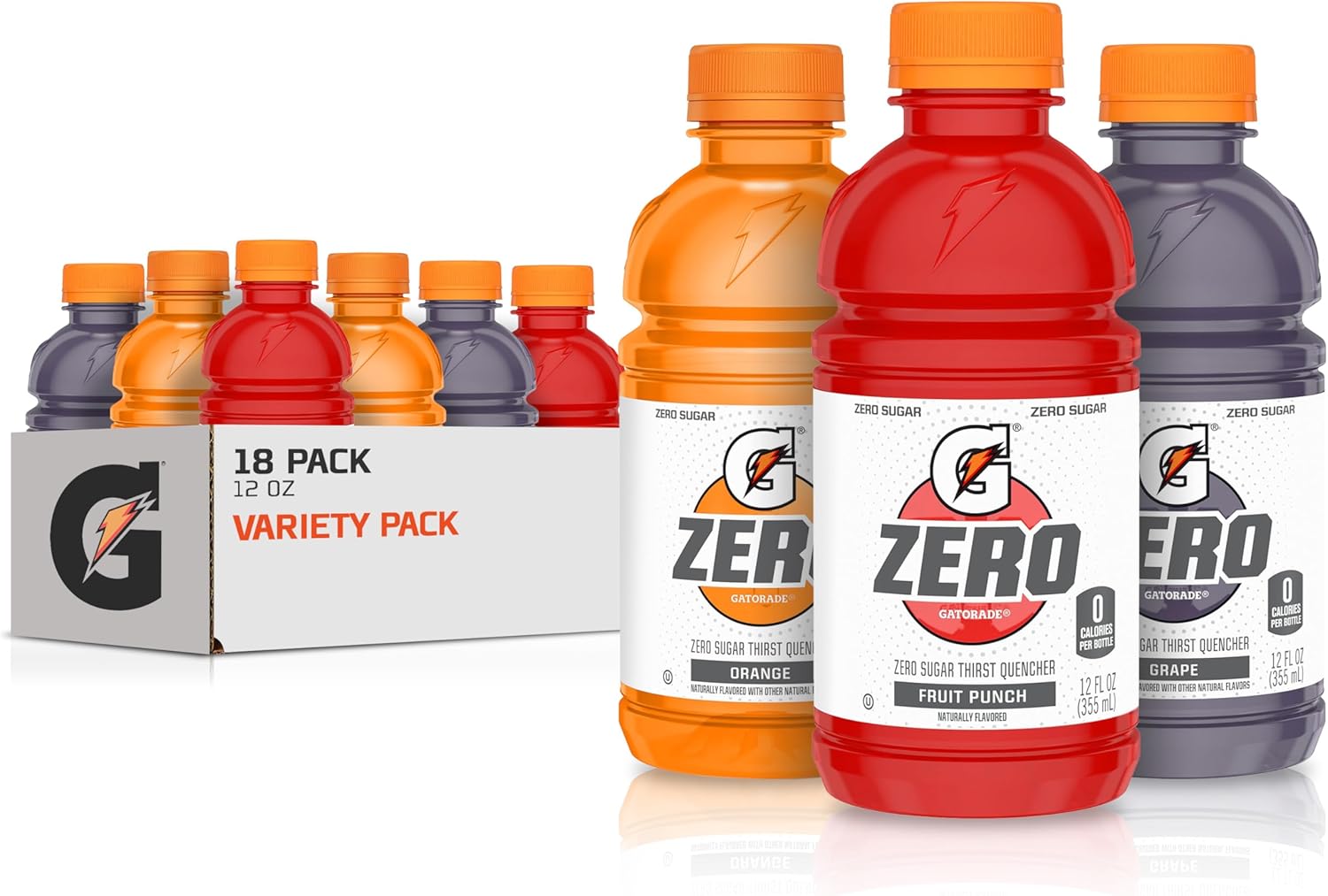 Gatorade G ZERO SPORTS DRINK FRUIT PUNCH ORANGE GRAPES ASSORTMENT PACK 350ML (18 PACK)