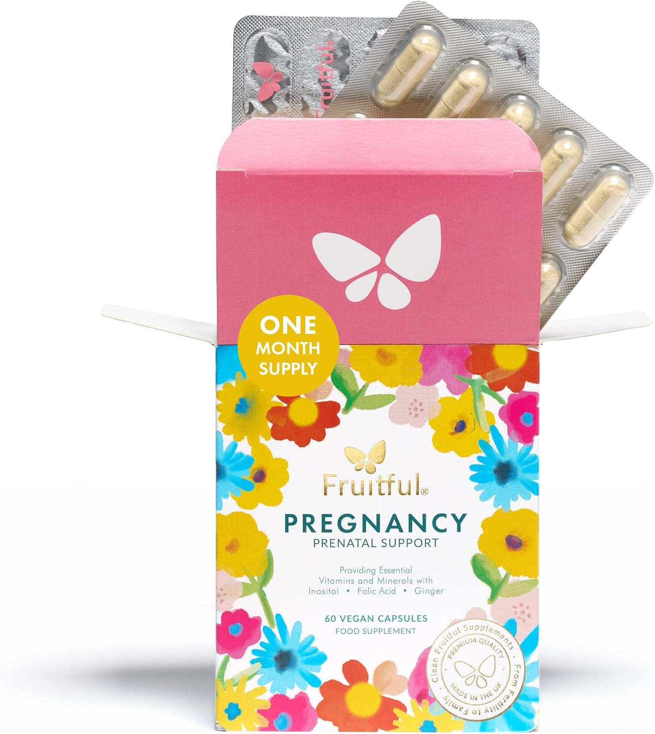 Fruitful Pregnancy Prenatal Support – Prenatal Vitamins for Women with Folic Acid & Vitamin D – Pregnancy Supplement to Support Maternal Tissue Growth with Ginger to Relieve Nausea – 60 Vegan Capsules