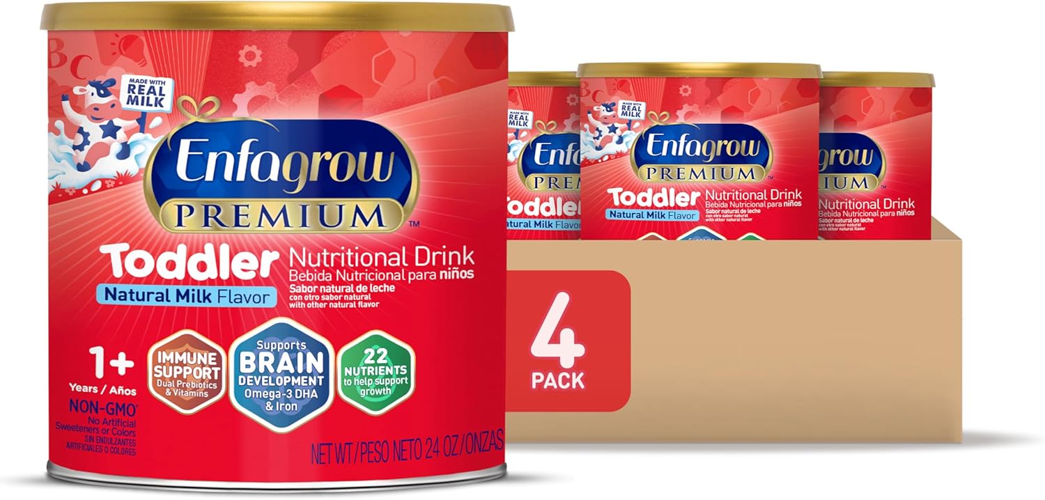 Enfagrow PREMIUM Toddler Nutritional Drink, Natural Milk Flavor, Omega-3 DHA for Brain Support, Prebiotics & Vitamins for Immune Health, Non-GMO, Powder Can, 24 Oz (Pack of 1)