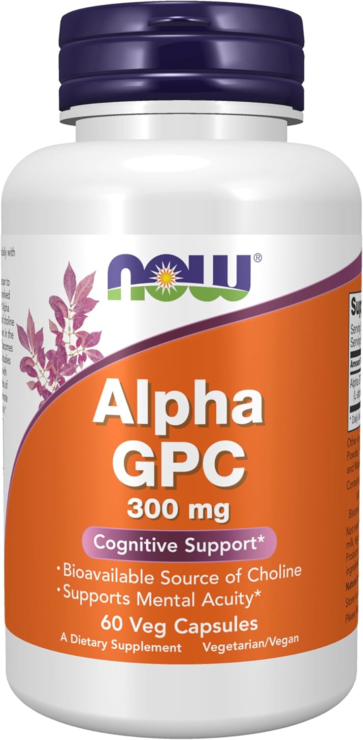 NOW Supplements, Alpha GPC 300 mg with Bioavailable Source of Choline, 60 Veg Capsules