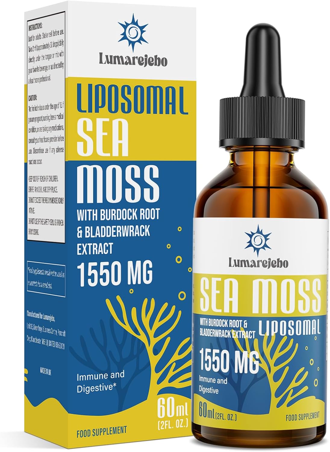 Liposomal Irish Sea Moss Drops 1550MG, with Burdock Root and Bladderwrack Extract, 4X Stronger Than Pills & Gel, Gut & Immune Balance, 60ml (Pack of 1)