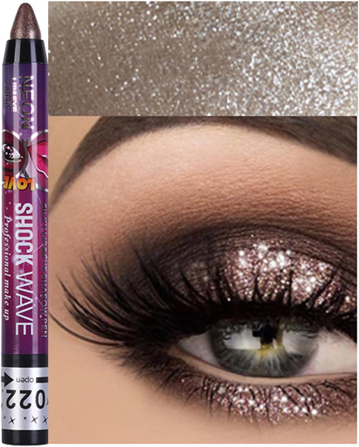 Glitter Eyeshadow Stick, Metallic Eye Shadow Pencil,Eye Brightener Stick Highlighting Pen,High Pigmented,Cruelty Free Glitter Eyeliner Pen for Neutral Eye Makeup (Light Brown)