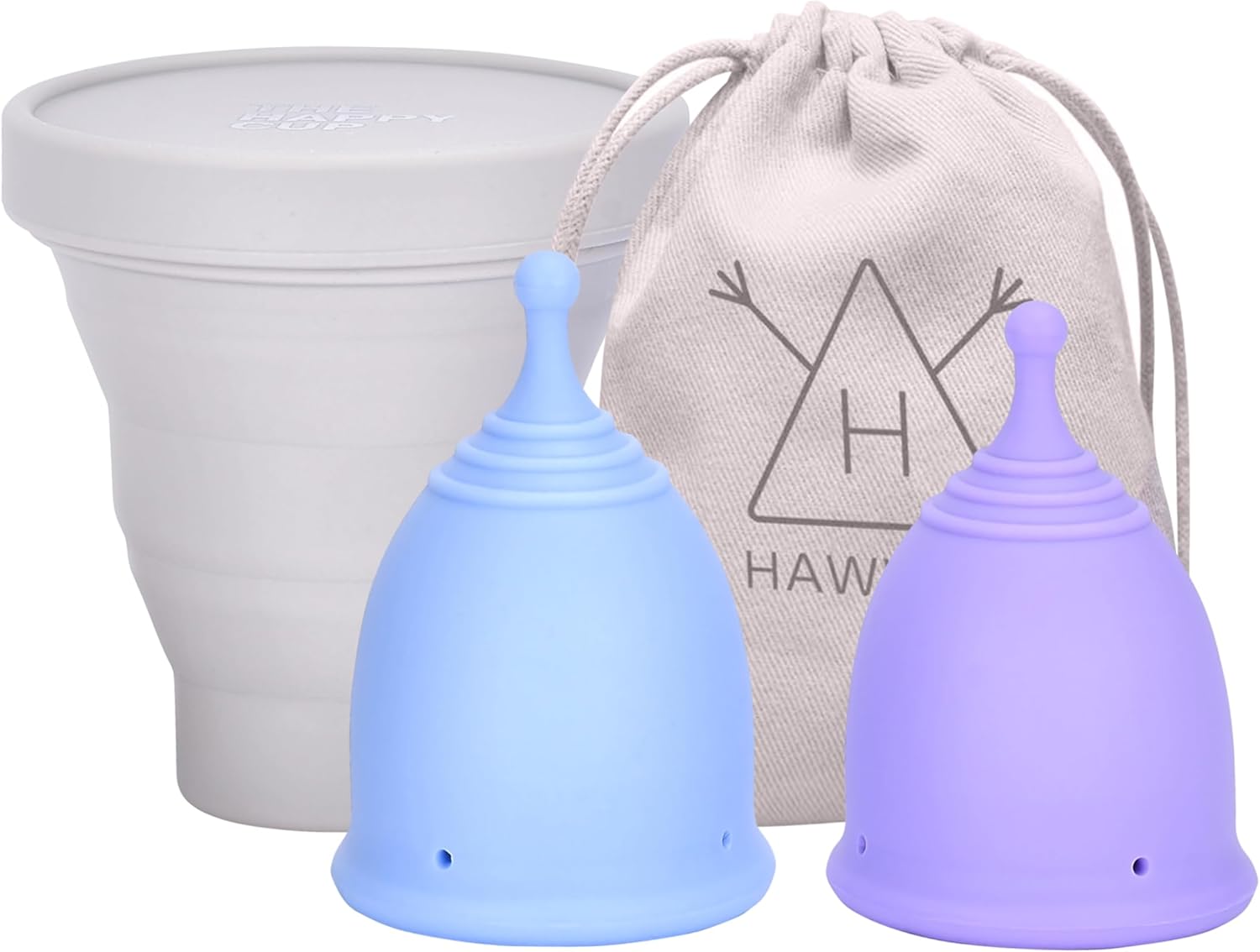 Hawwwy Soft Menstrual Cup with Sterilizer - 2 Pack - Reusable Silicone Period Cup, Leak-Proof, Odor-Resistant - Ideal for Sensitive Bladder, Exercise, Travel and Daily Use - Blue/Lavender