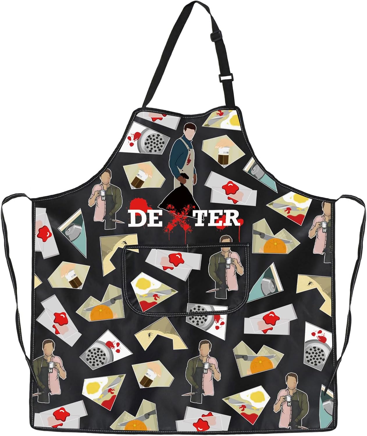 PXTIDY Dexter TV Show Inspired Apron Crime Drama Lovers Gift Bay Harbor Butcher Apron With Two Pockets Adjustable Apron