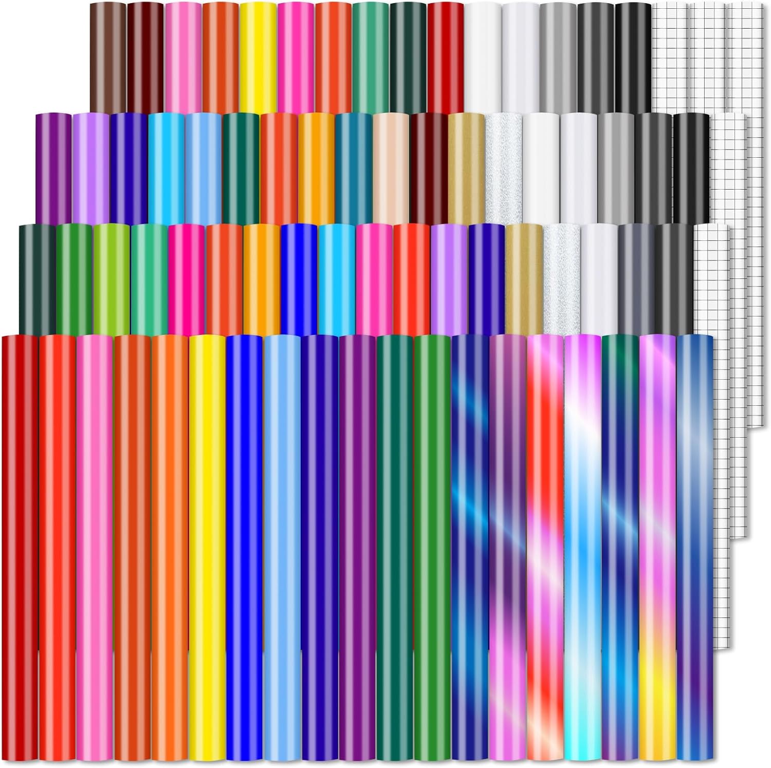 Permanent Vinyl (75Pack, 12"x12") - 70 Adhesive Vinyl + 5 Transfer Tapes, Waterproof Outdoor for All Cutting Machine, Perfect for Home Party Decor Car Decal Sticker