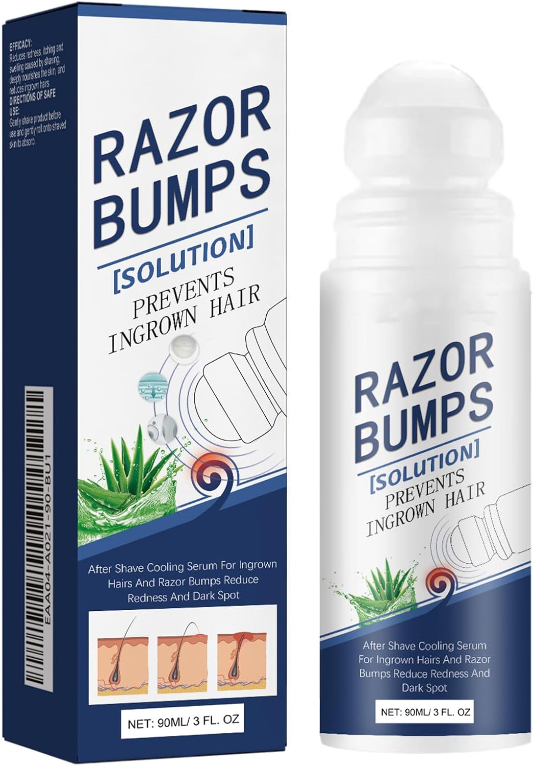 Razor Bumps Treatment for Women and Men, After Shave Solution Roll-On for Ingrown Hairs, Razor Bump Treatment for Face,Neck, Legs, and Underarm Area, Ingrown Hair Serumazor，Smooth Skin(90ml)