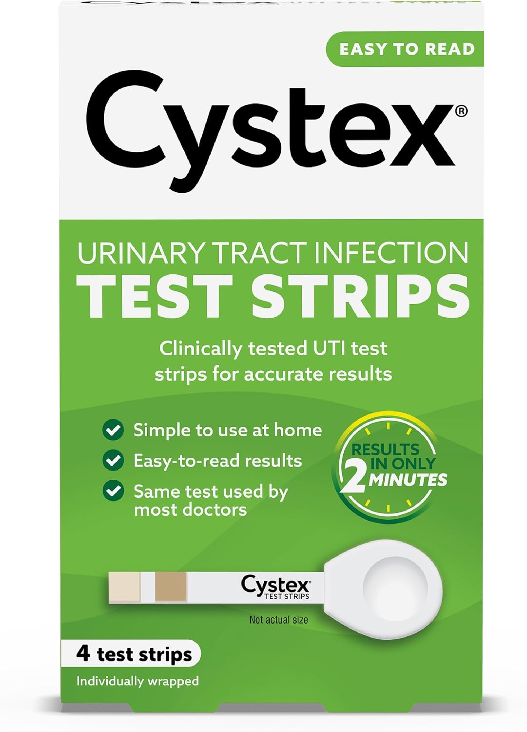Cystex UTI Test Strips for Women & Men, Kit for At-Home Detection, 4 Count