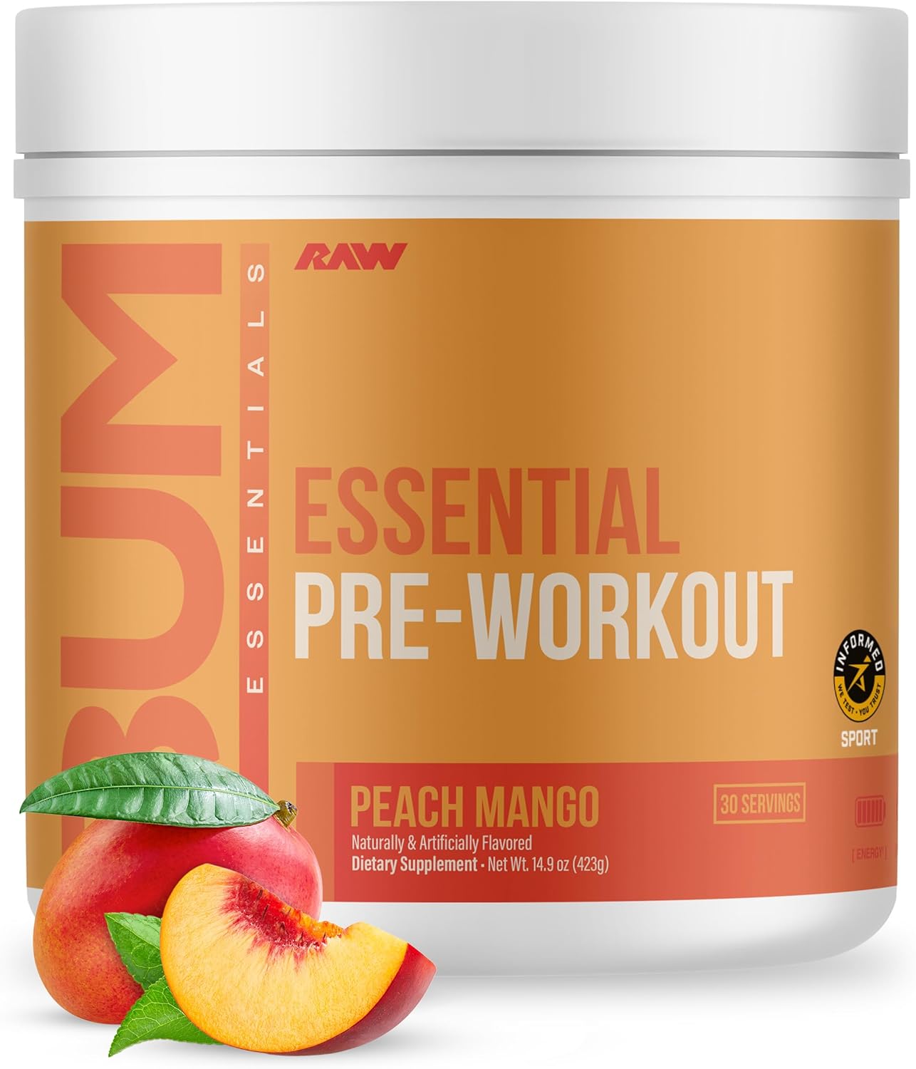 Essential Pre - Chris Bumstead Pre Workout Formula, Sports Nutrition Pre-Workout Powders | Men & Womens Drink, Energy Powder for Working Out (Peach Mango)