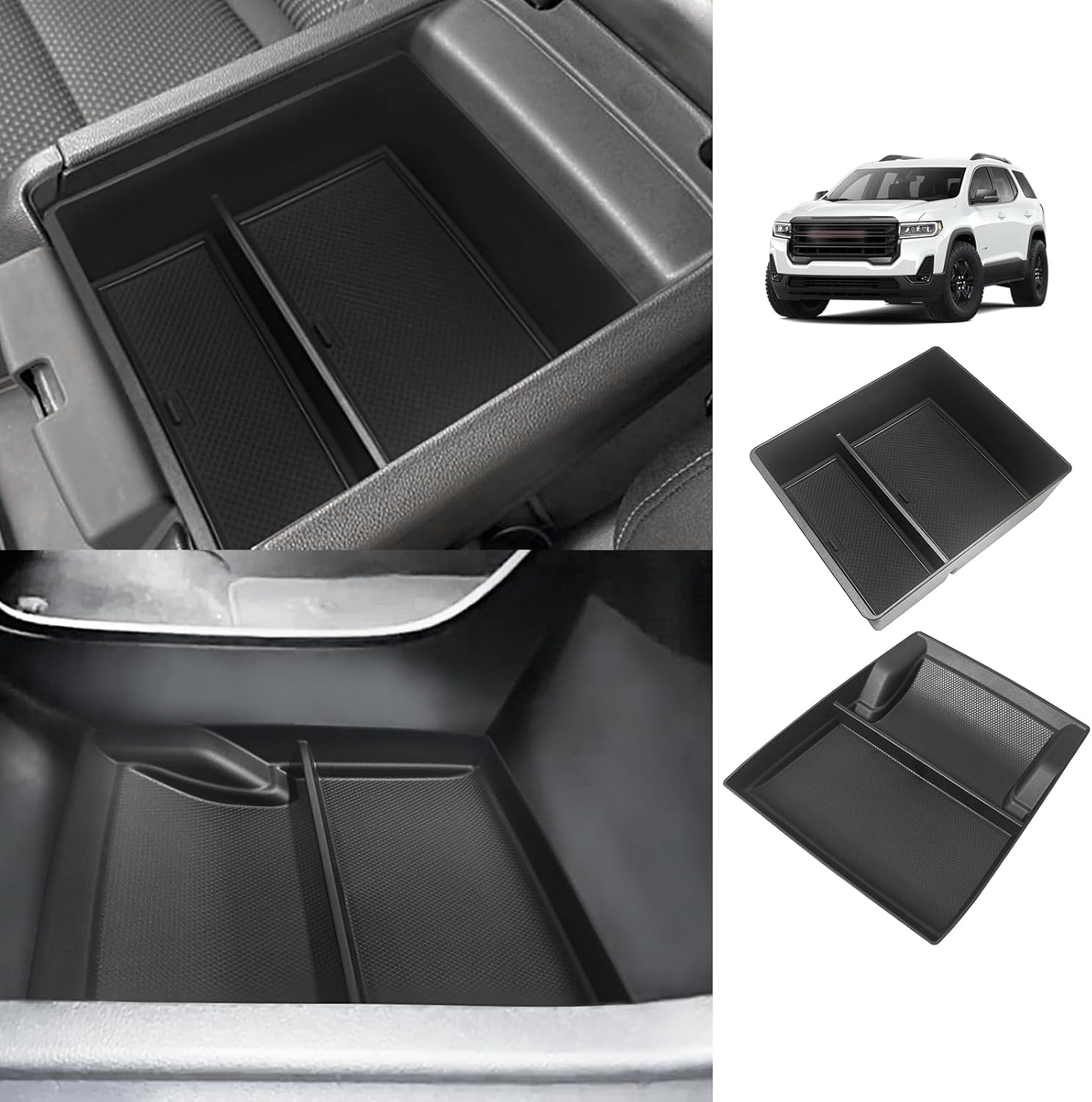 Muslogy for Acadia 2020-2023 Center Console Storage Box & Lower Center Tray 2PCS Compatible with GMC Acadia SL SLE SLT Denali AT4 2023 2022 2021 2020(Console+Lower)