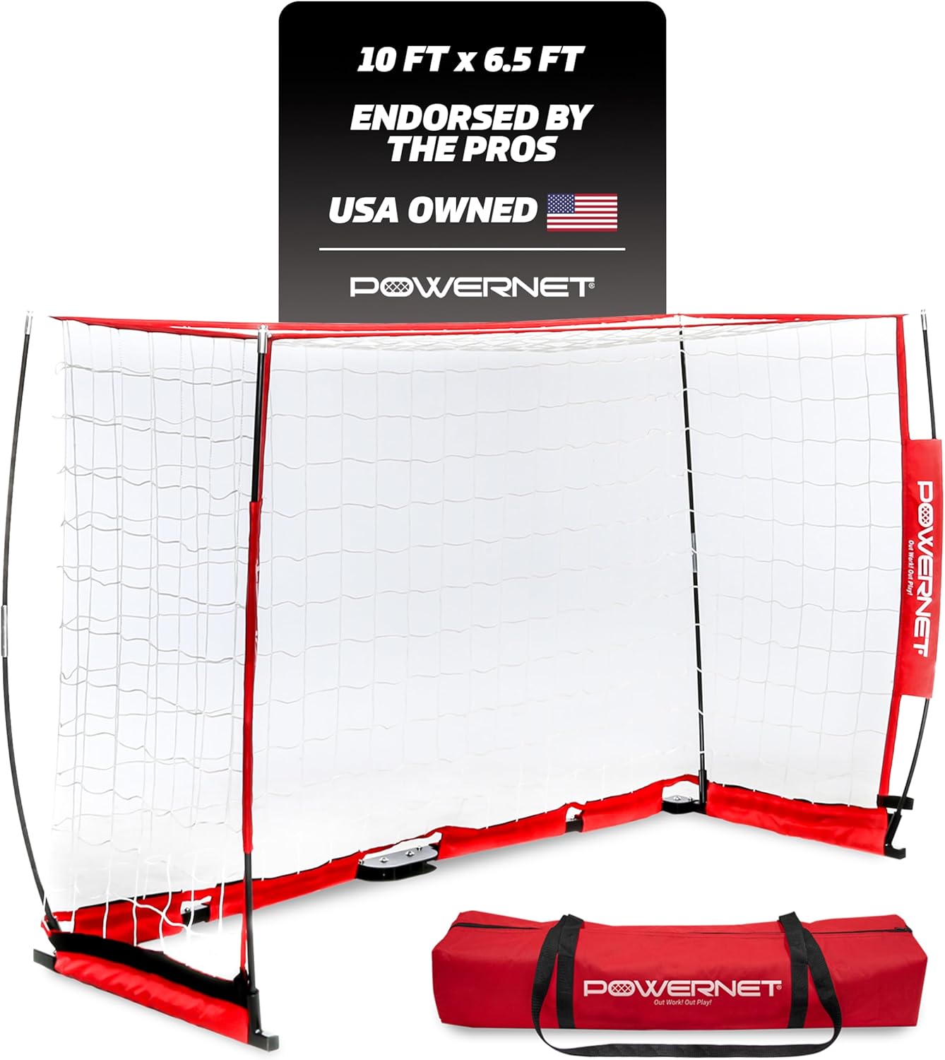 PowerNet Carli Lloyd Soccer Goal, Portable Net Collapsible Metal Base, Quick Setup Ultra Portable, Full Size Framed Soccer Goal, 1 Goal + 1 Carry Bag